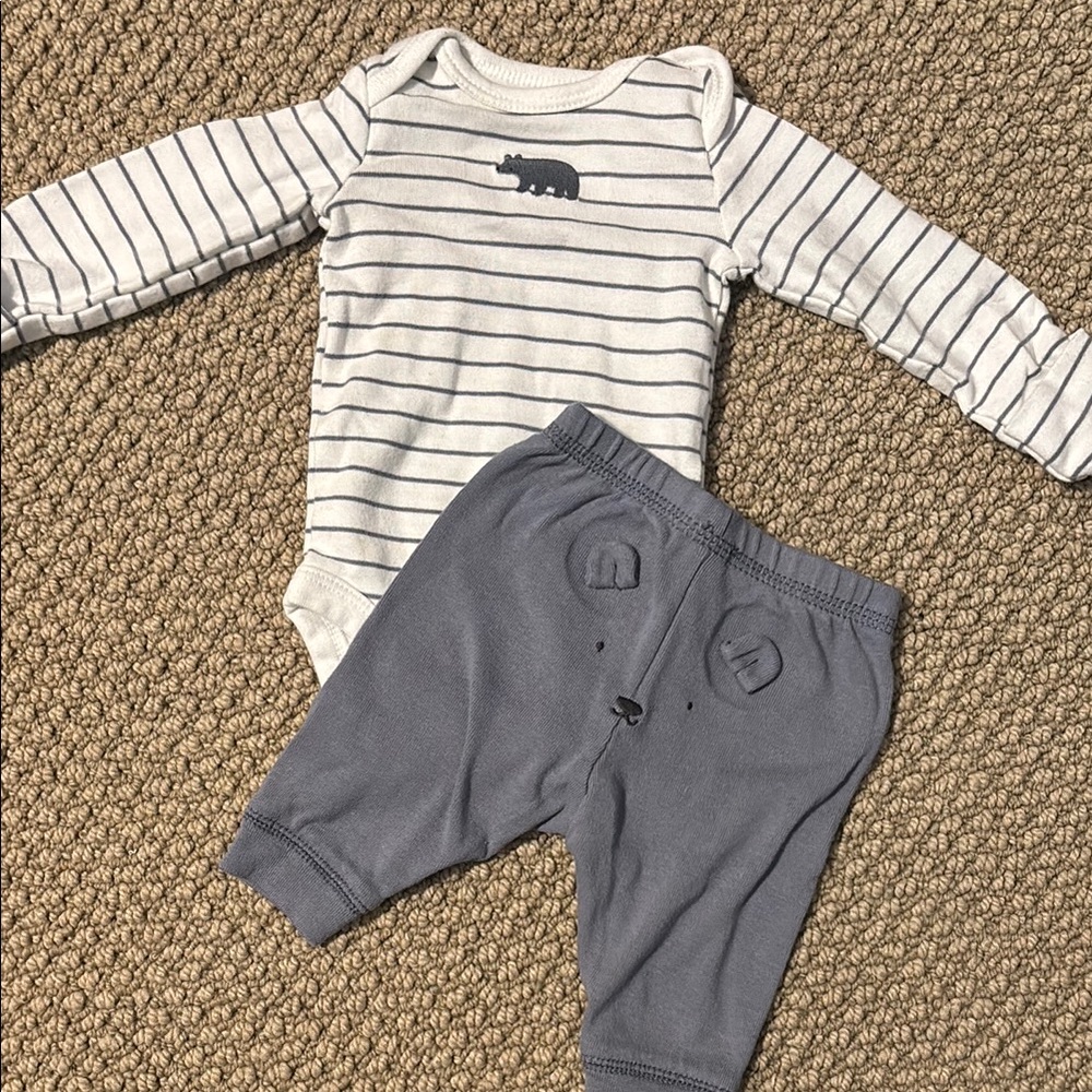 Striped Baby Onesie and Gray Pants Set